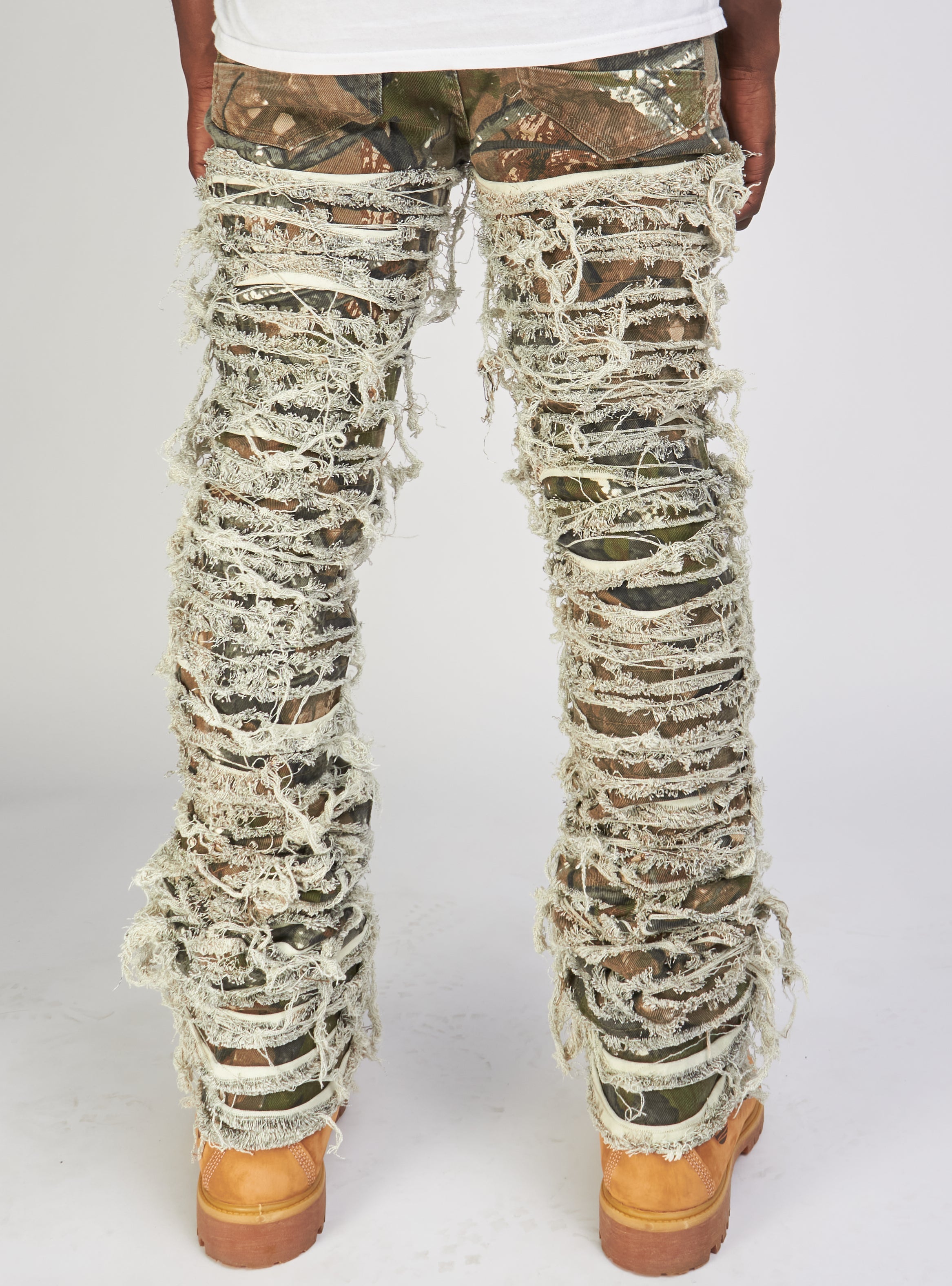 Majestik Jeans - Nirvana Rip And Frayed Stacked Pants - Hunter Camo - DL2260