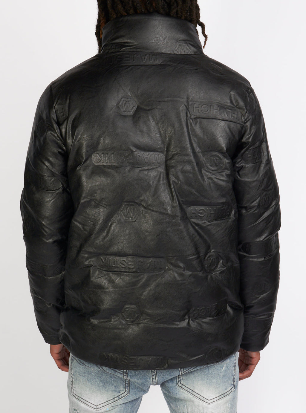 Majestik Jacket - Branded Faux Leather Puffer - Black - JJ2224