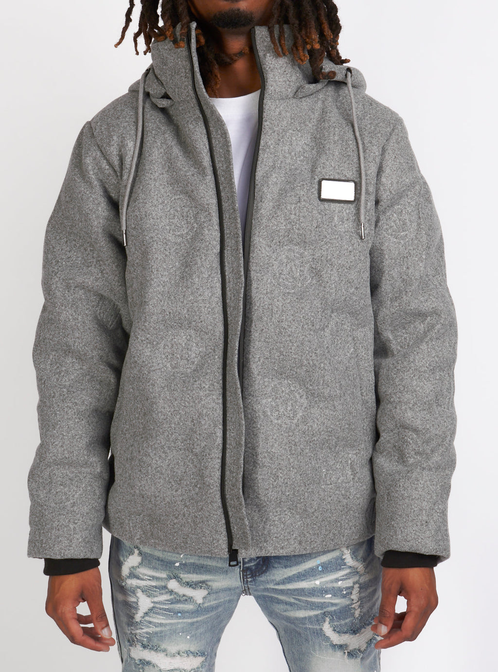 Majestik Jacket - Branded Wool Puffer - Heather Grey - JJ2227
