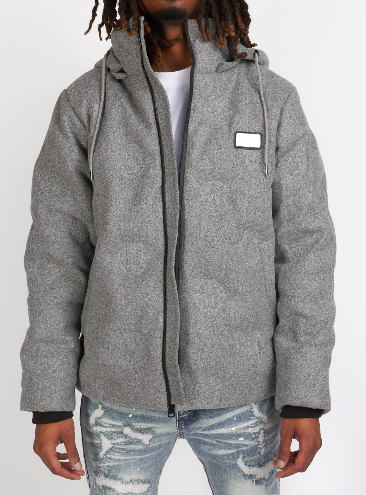 Majestik Jacket - Branded Wool Puffer - Heather Grey - JJ2227
