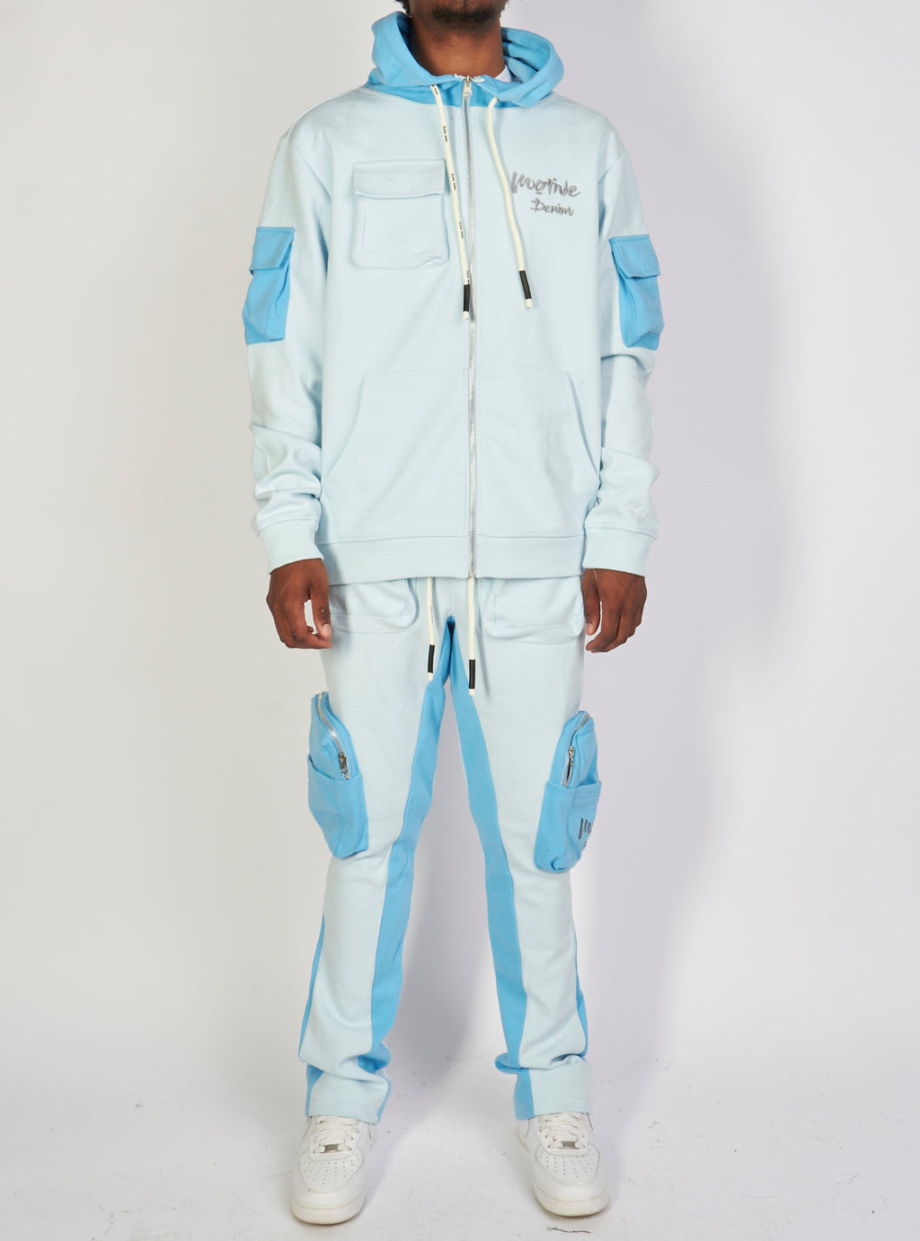 Motive Denim Sweatsuit - Tech Fleece Stacked - Light Blue - MT127