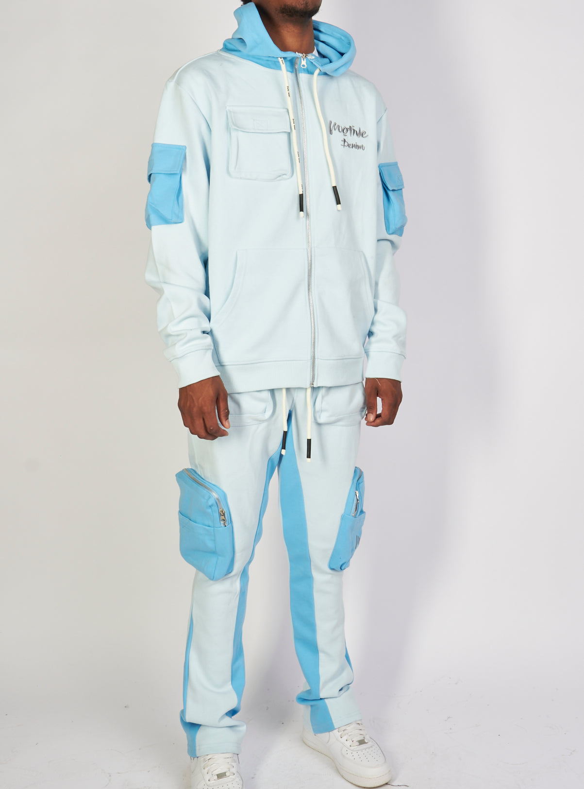 Motive Denim Sweatsuit - Tech Fleece Stacked - Light Blue - MT127