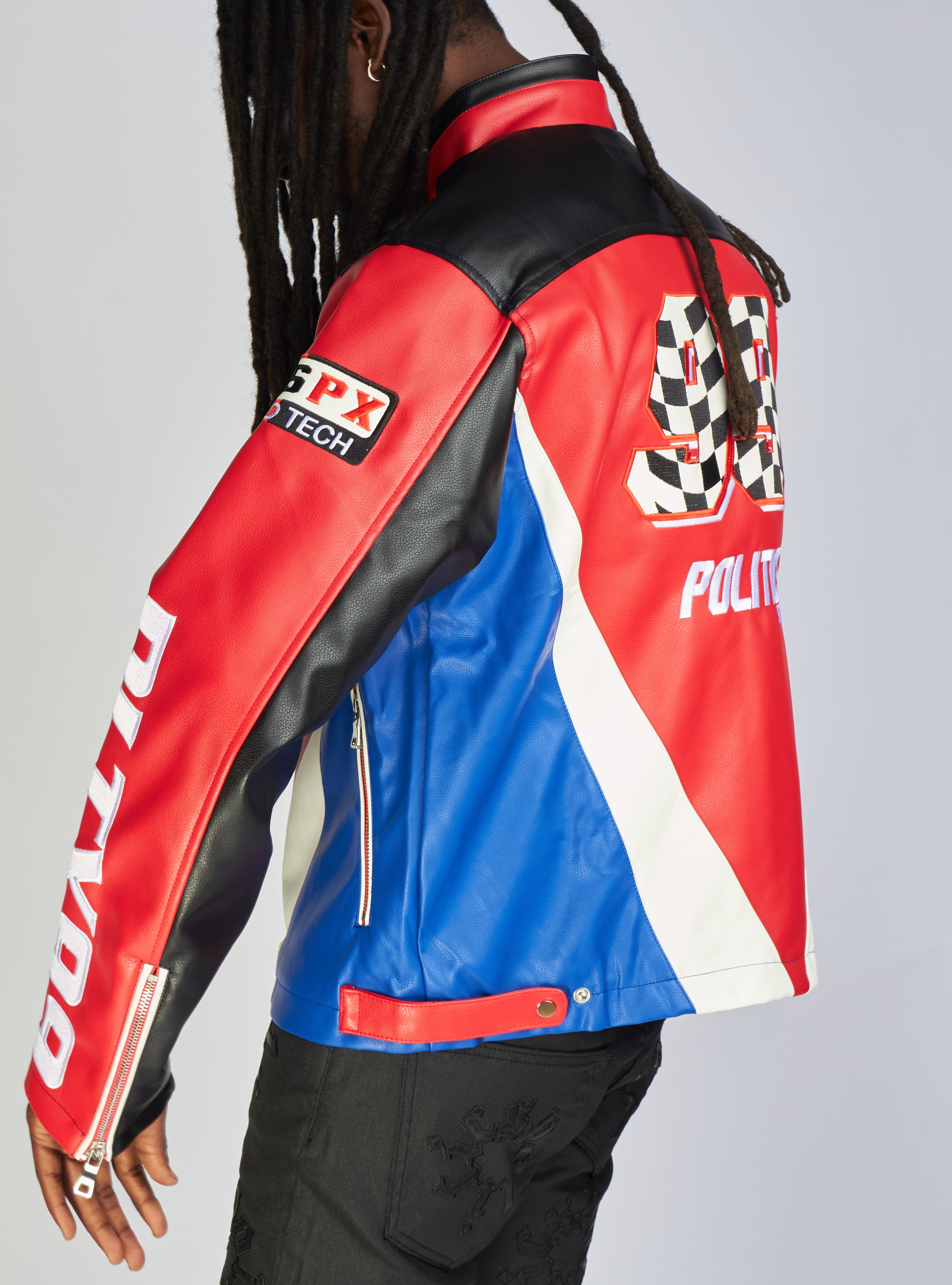 Politics Jacket - Leather Moto Racing - Beloved - Red And Black  - 571