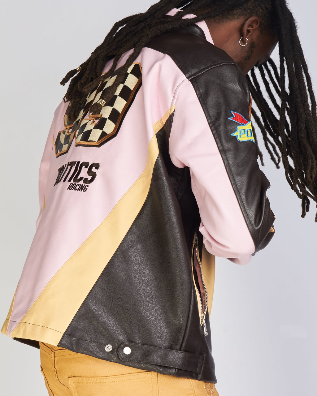 Politics Jacket - Leather Moto Racing - Beloved - Brown And Pink  - 573