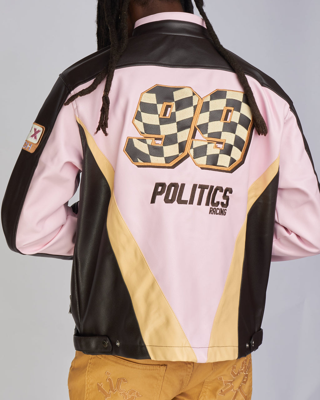 Politics Jacket - Leather Moto Racing - Beloved - Brown And Pink  - 573
