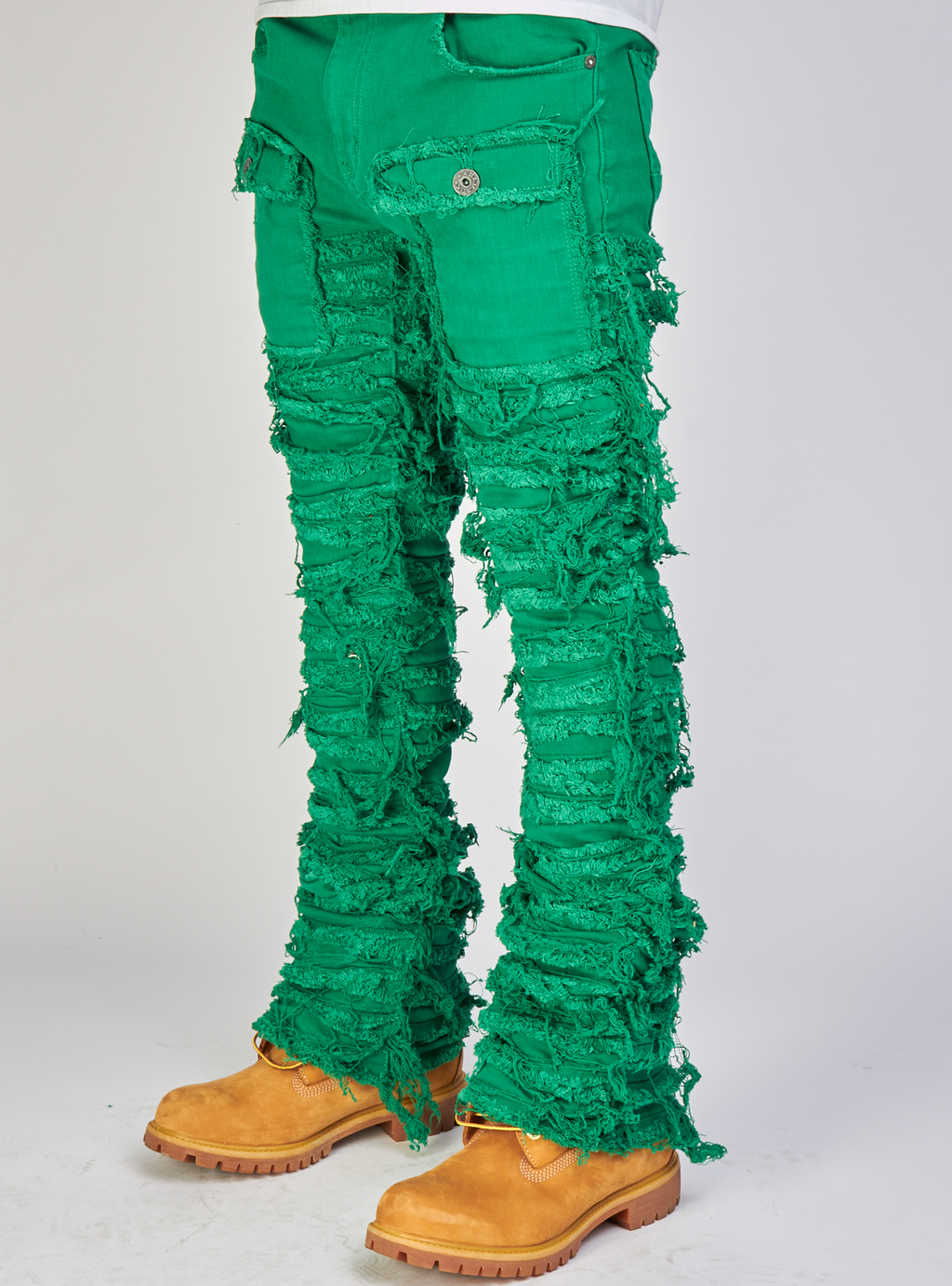 Majestik Jeans - Nirvana Rip and Frayed Stacked Pants - Green - DL2260