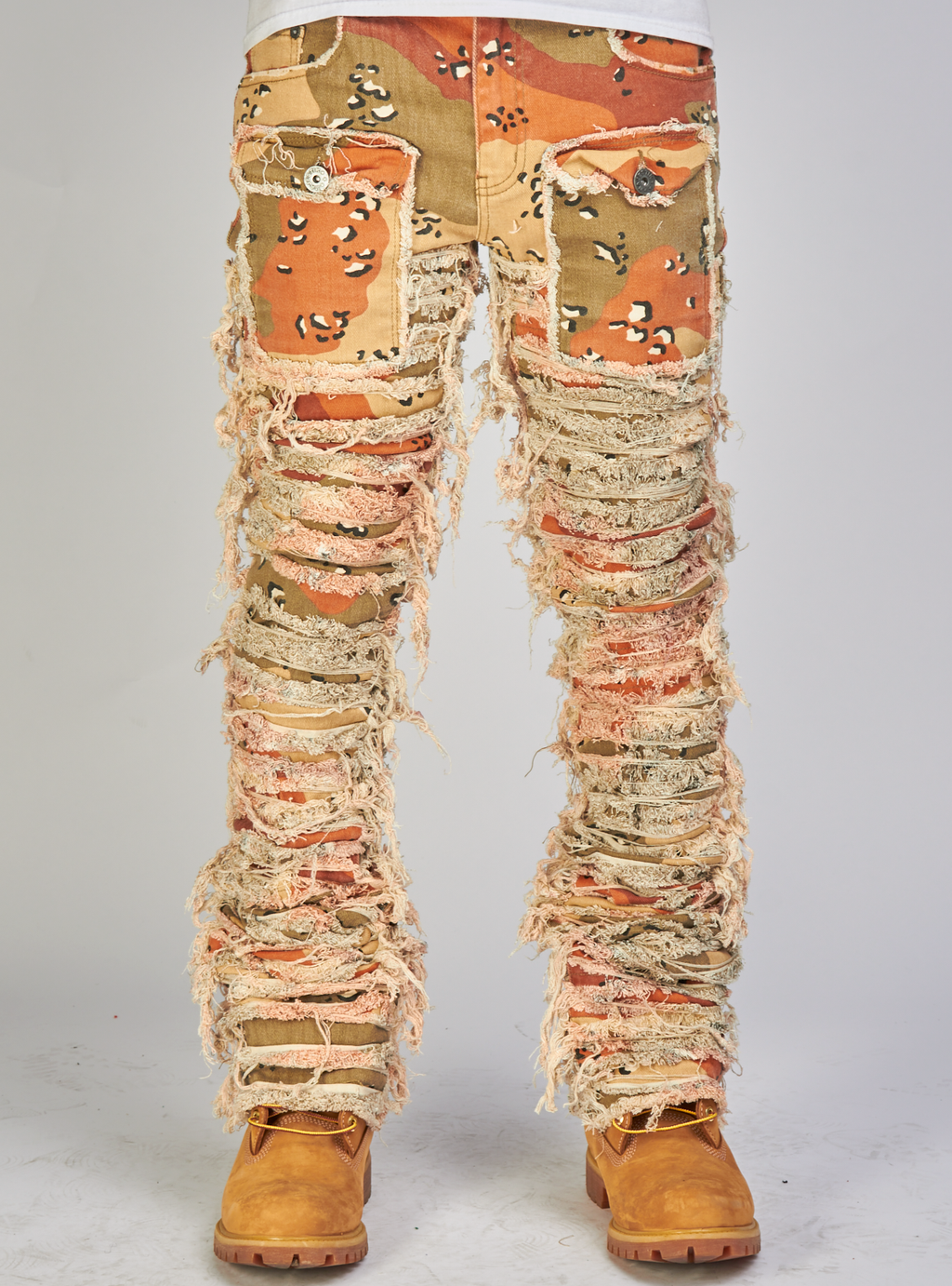 Majestik Jeans - Nirvana Rip And Frayed Stacked Pants - Orange Camo - DL2360