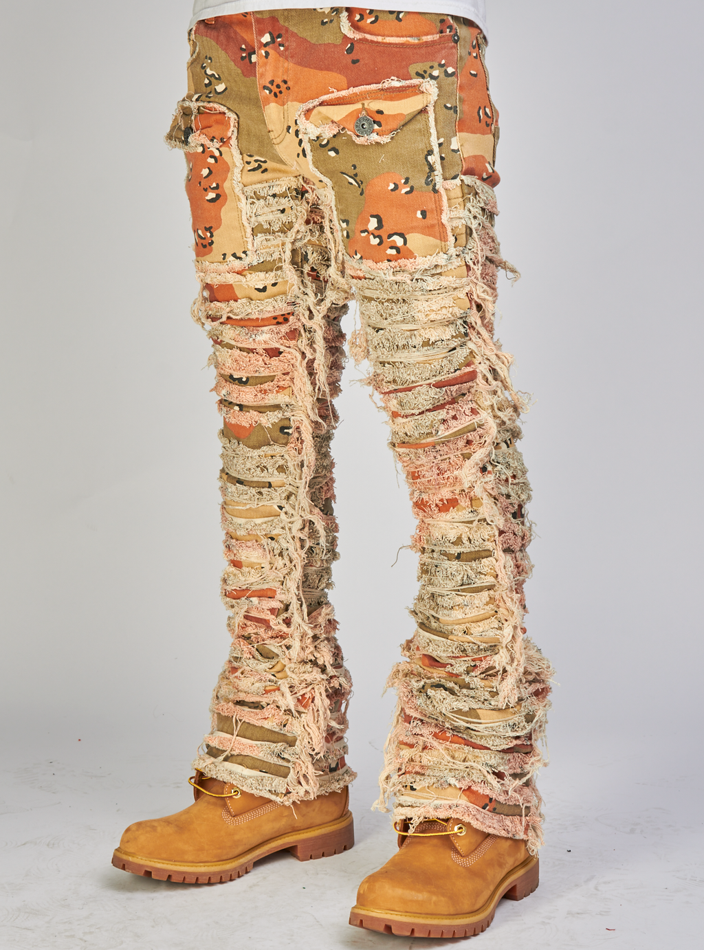 Majestik Jeans - Nirvana Rip And Frayed Stacked Pants - Orange Camo - DL2360