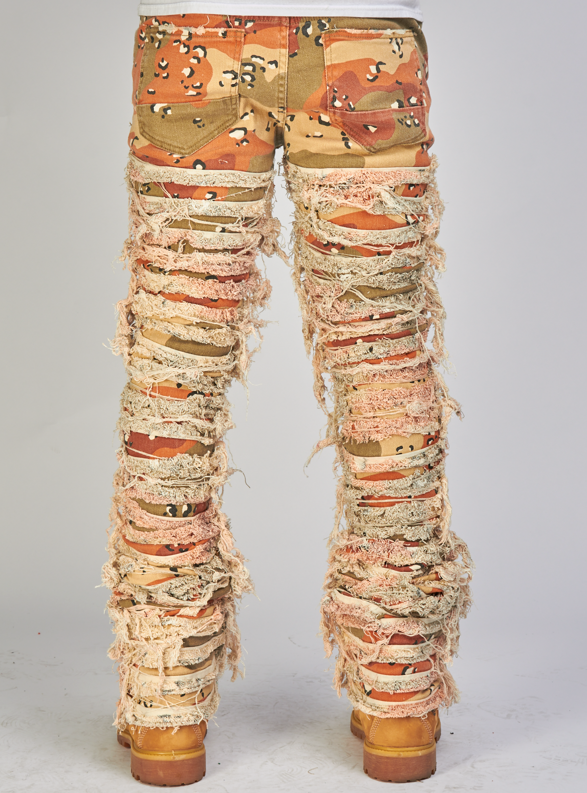 Majestik Jeans - Nirvana Rip And Frayed Stacked Pants - Orange Camo - DL2360