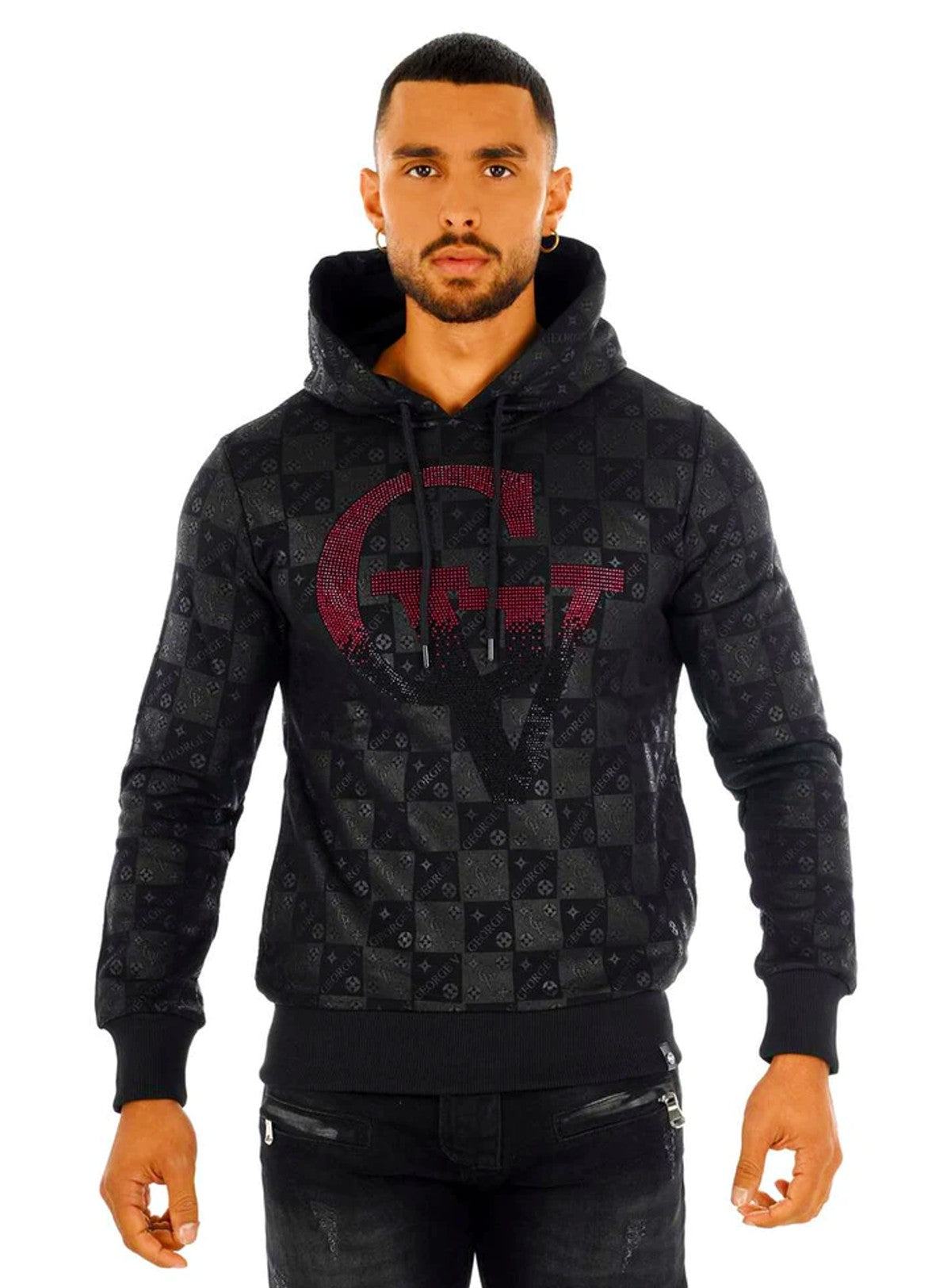 George V Hoodie - GV Logo - Black And Red - GV2084