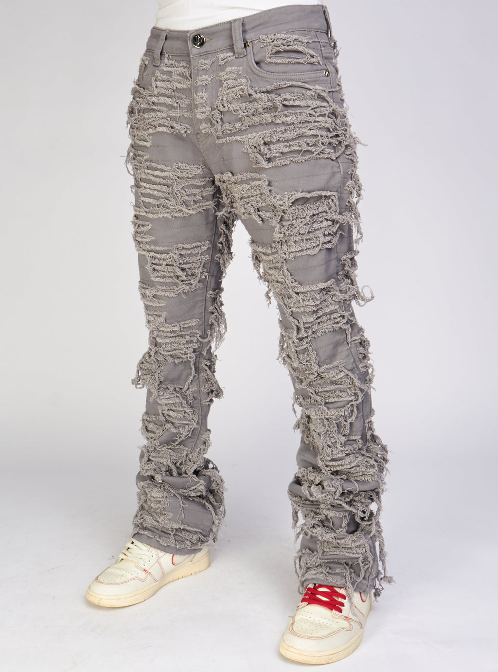 Politics Jeans - Thrashed Distressed Stacked Flare - Grey - Debris 515