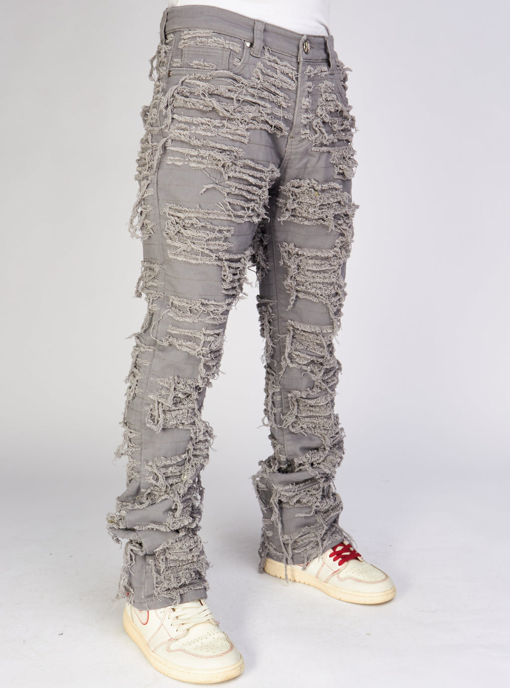 Politics Jeans - Thrashed Distressed Stacked Flare - Grey - Debris 515
