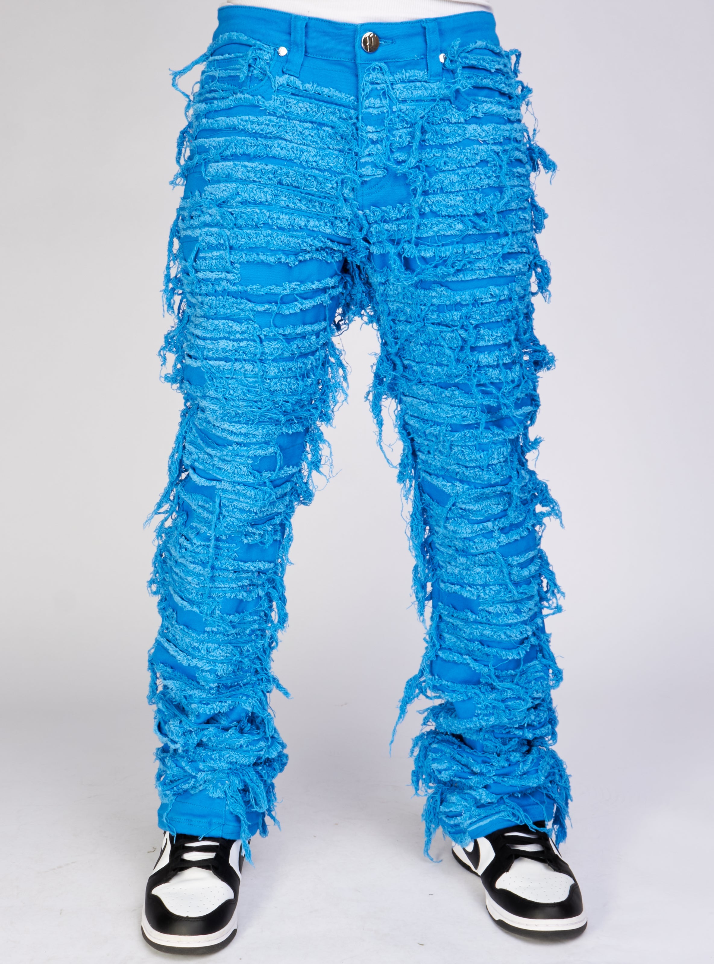 Politics Jeans - Thrashed Distressed Stacked Flare - Cobalt - Debris 514