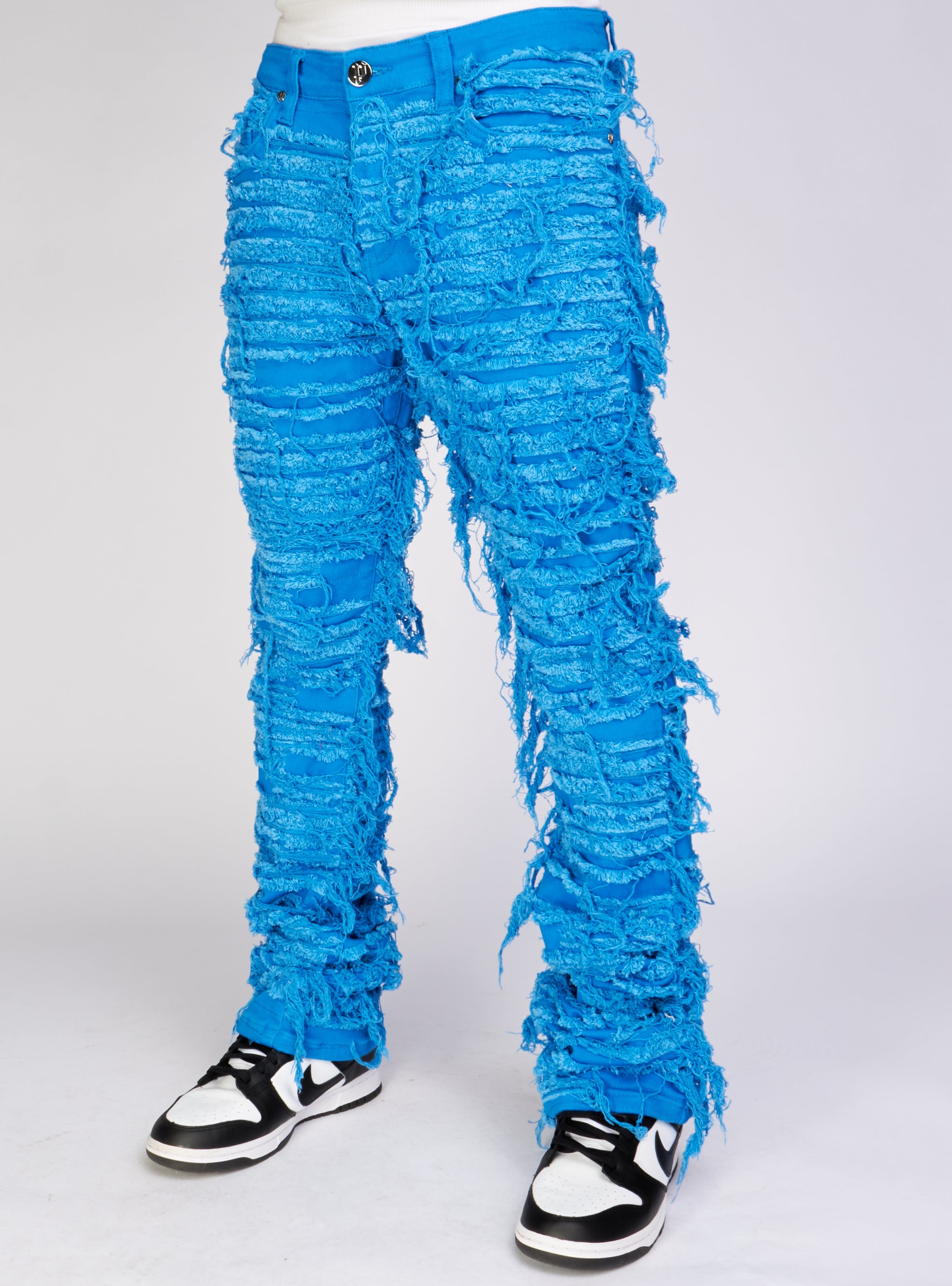 Politics Jeans - Thrashed Distressed Stacked Flare - Cobalt - Debris 514