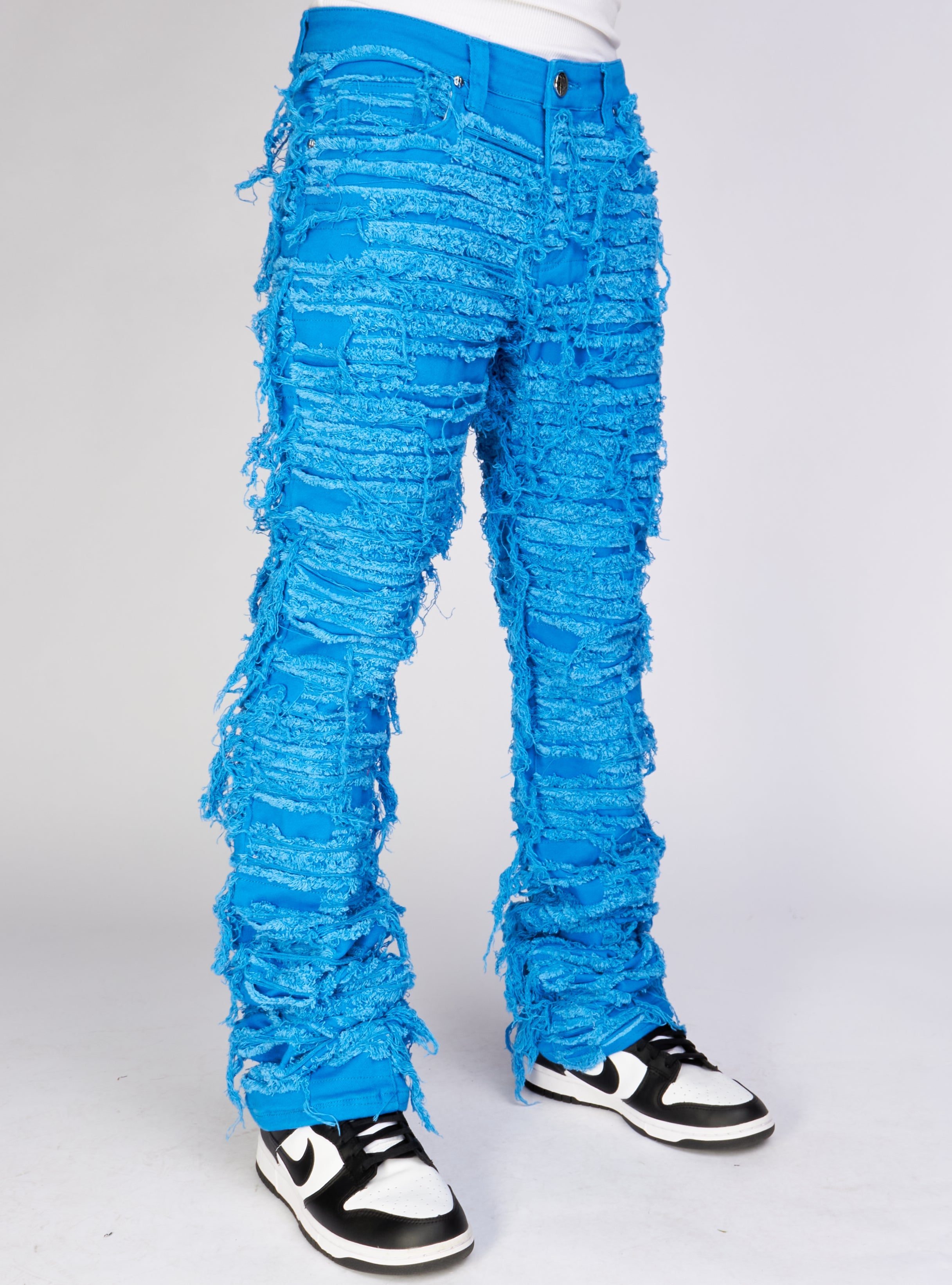 Politics Jeans - Thrashed Distressed Stacked Flare - Cobalt - Debris 514