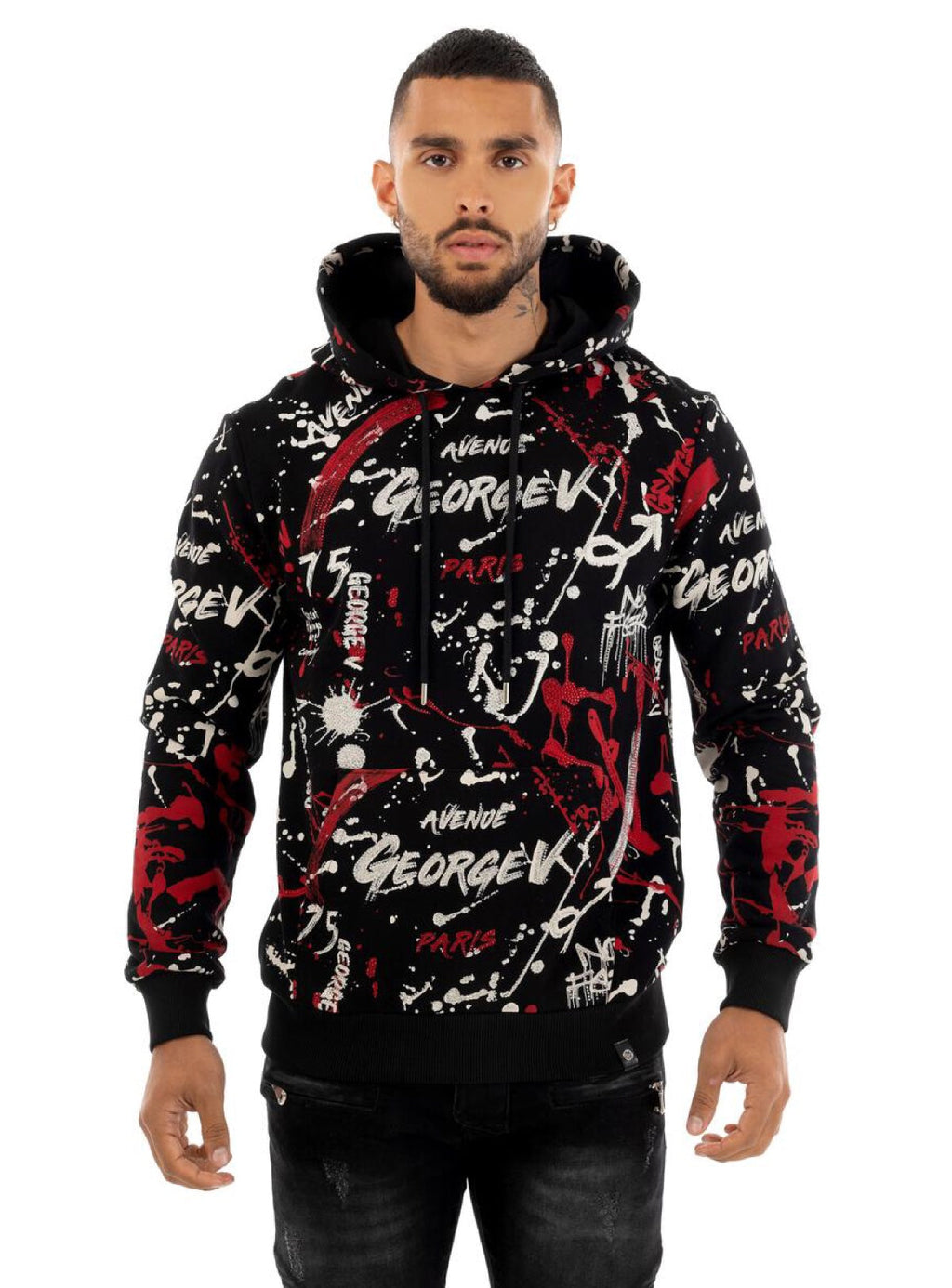 George V Hoodie - Splatter Paint - Black And Red - GV2419