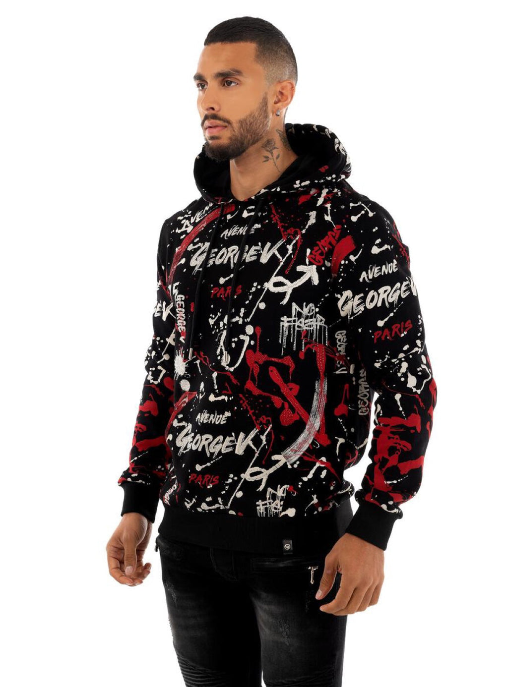 George V Hoodie - Splatter Paint - Black And Red - GV2419