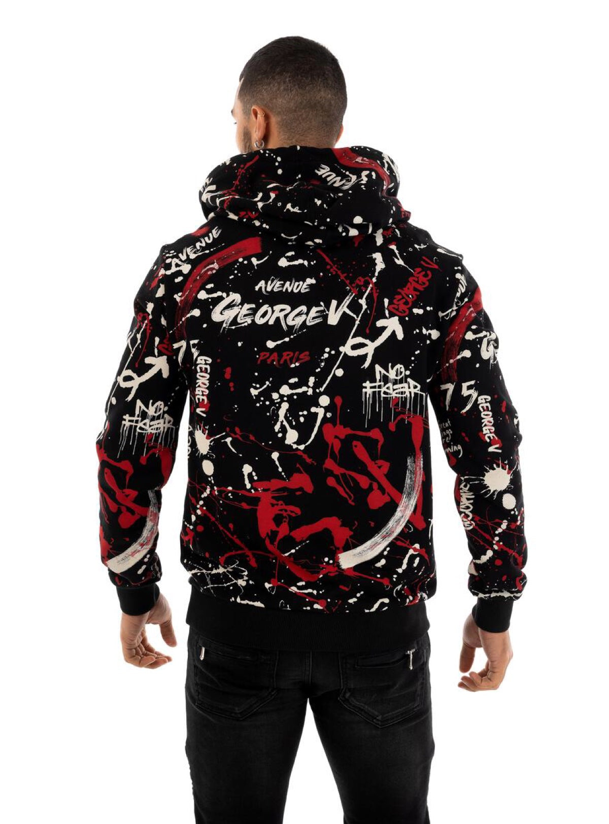 George V Hoodie - Splatter Paint - Black And Red - GV2419