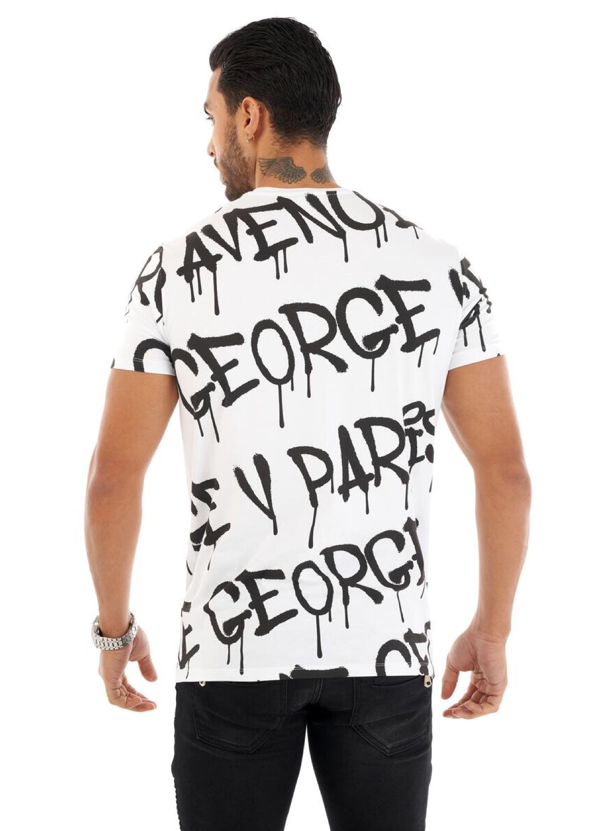 George V T-Shirt - Paint Drip Logo Tag - White - GV2357