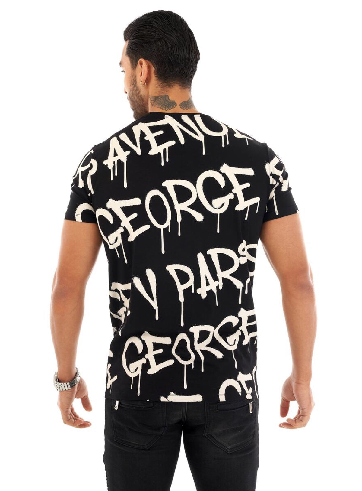 George V T-Shirt - Paint Drip Logo Tag - Black - GV2357