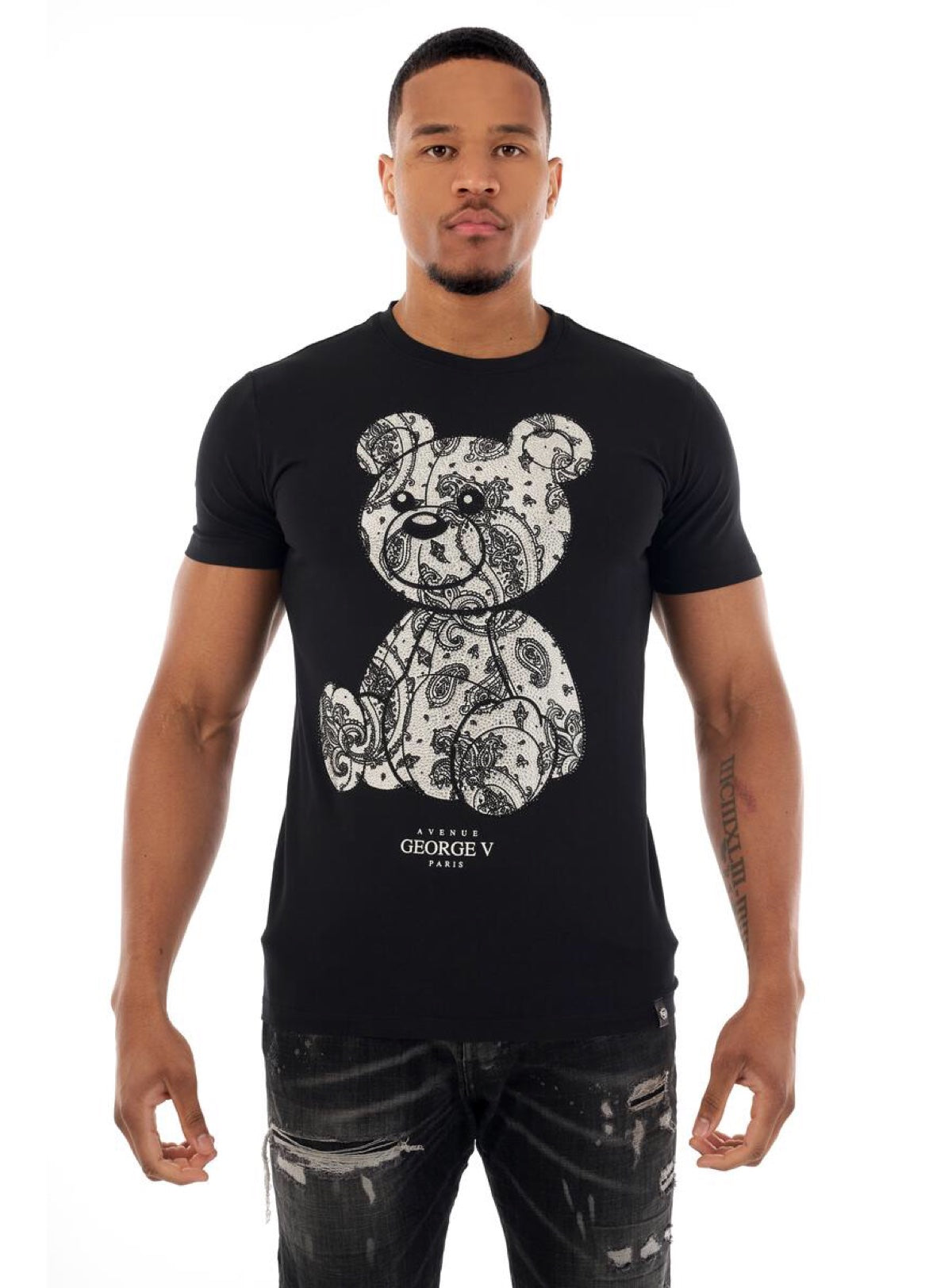 George V T-Shirt - Paisley Bear - Black - GV2500