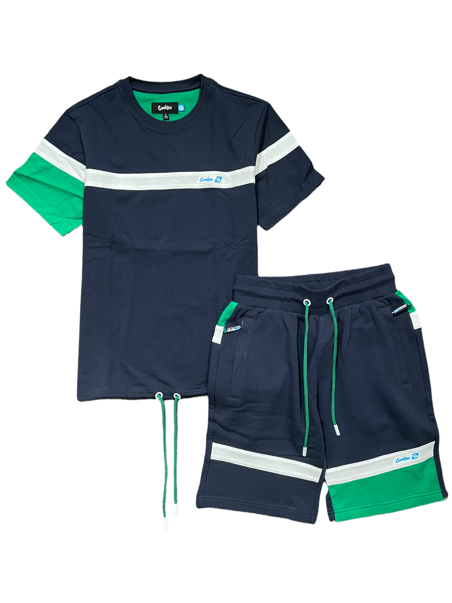 Cookies Short Set - Bal Harbor Cotton Interlock - Navy And Green - 1557K5896