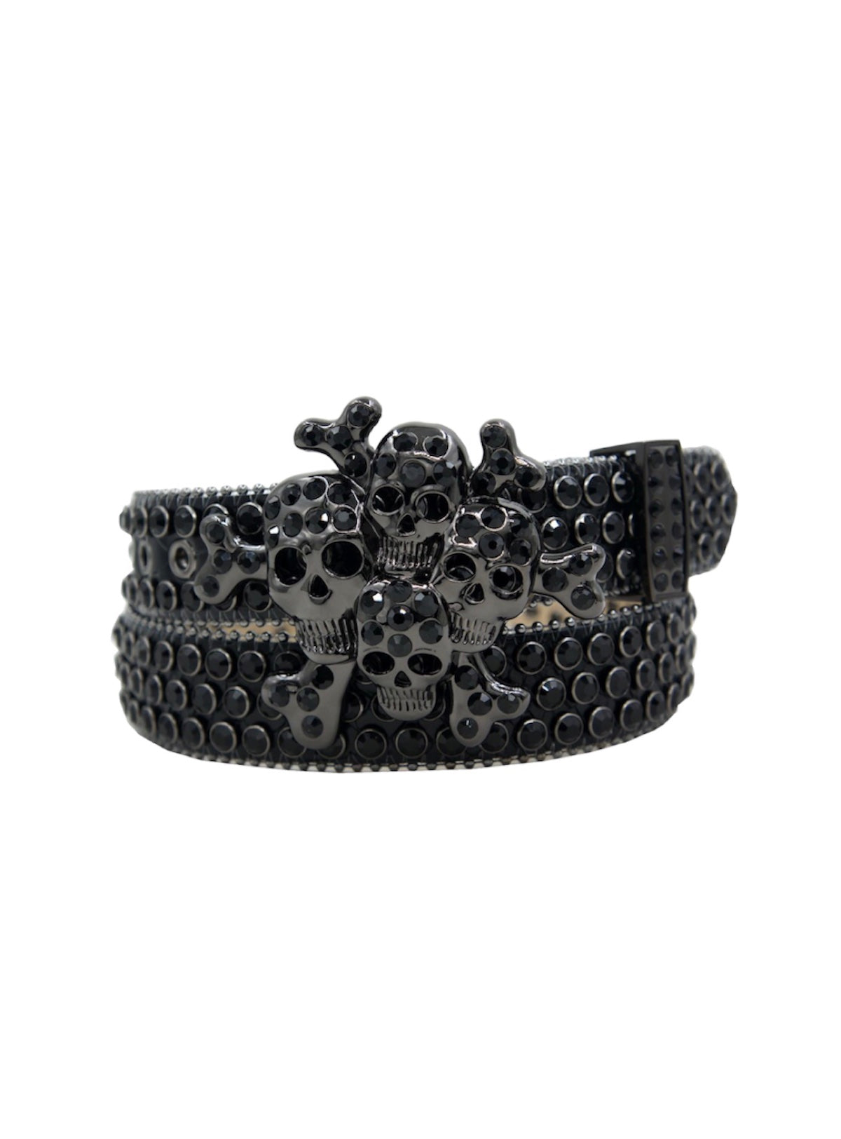 DNA Belt - Skull - Black Leather And Stones - 548