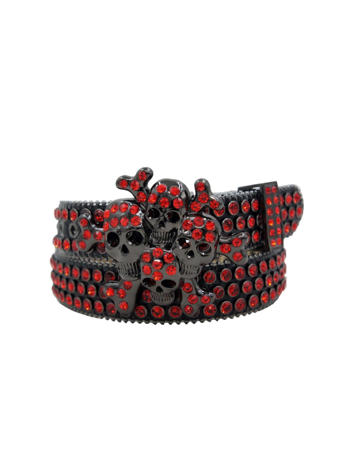 DNA Belt - Skull - Black Leather And Red Stones - 544