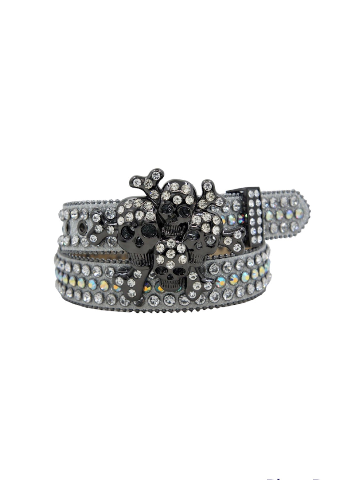 DNA Belt - Skull - Shiny Silver With Clear And Multi Stones - 543