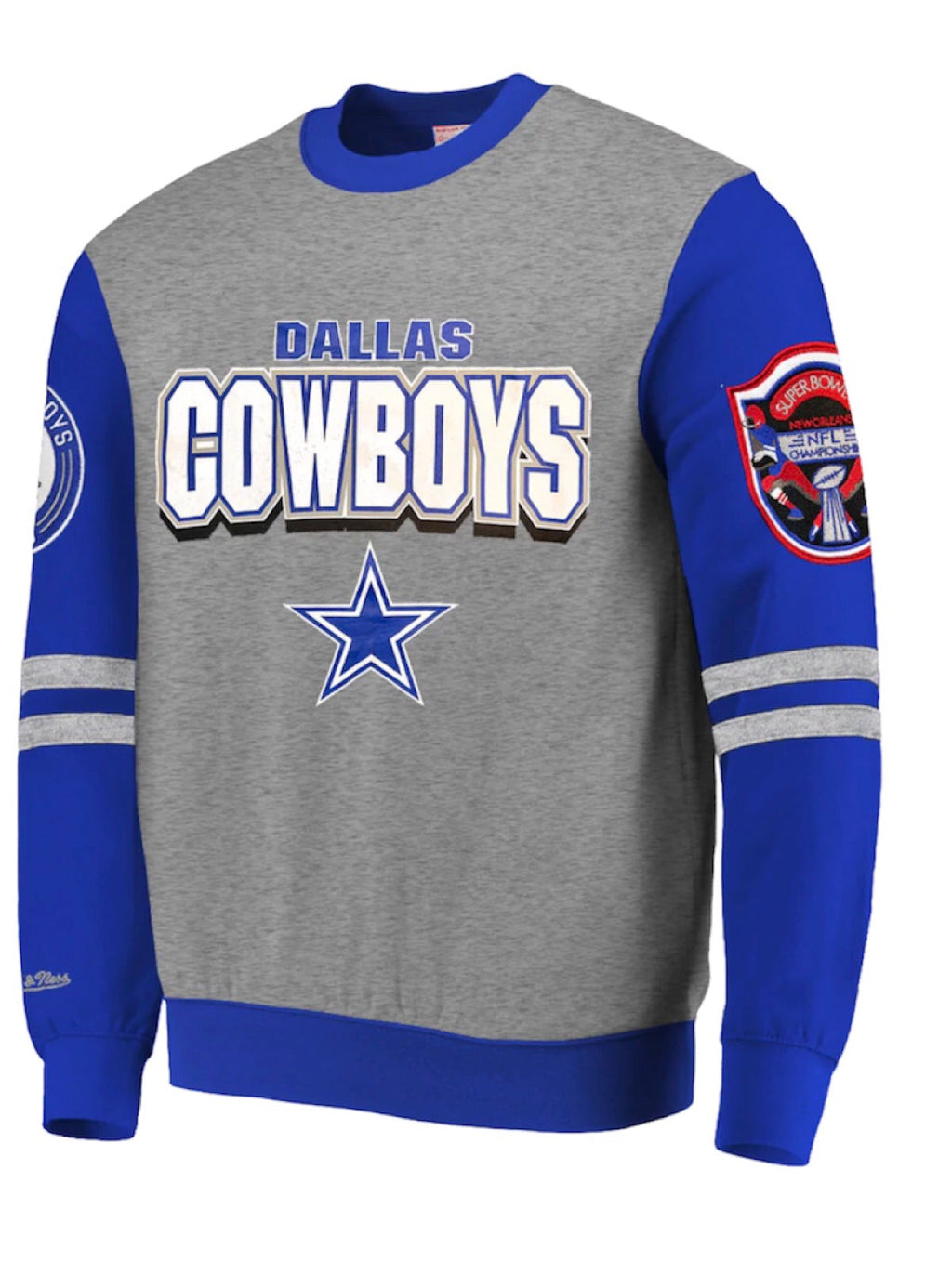 Mitchell & Ness Sweatshirt - All Over Crew 2.0 - Dallas Cowboys - Grey And Royal Blue - FCPO3400