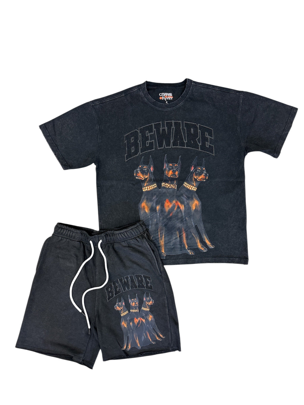 Copper Rivet Short Set - Beware - Acid Wash Black - 511008