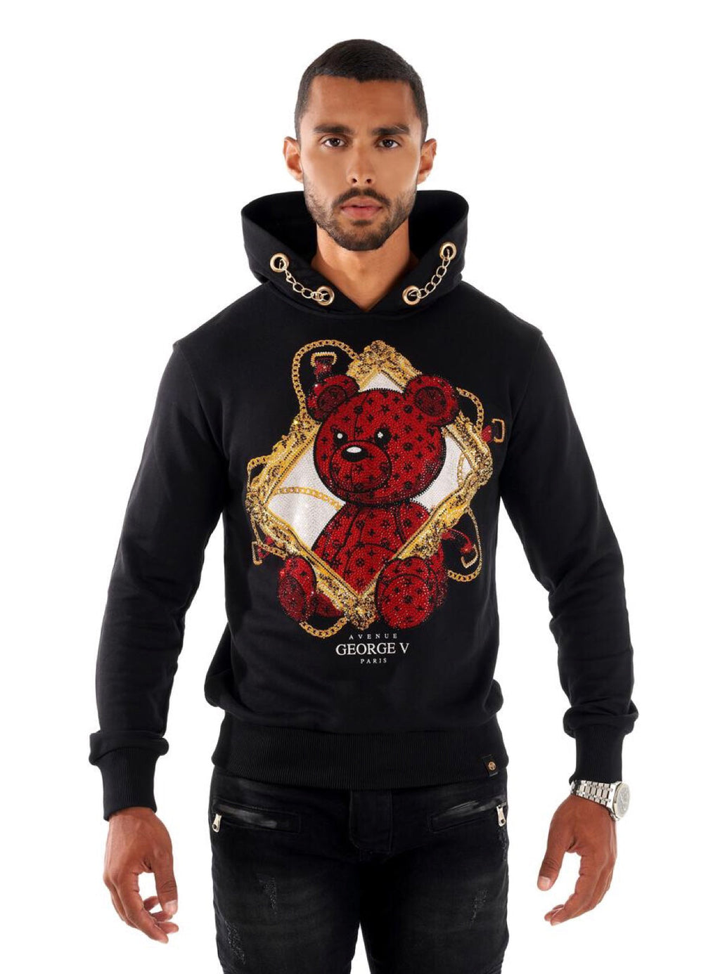 George V Hoodie - Chain Bear - Black And Red - GV2313