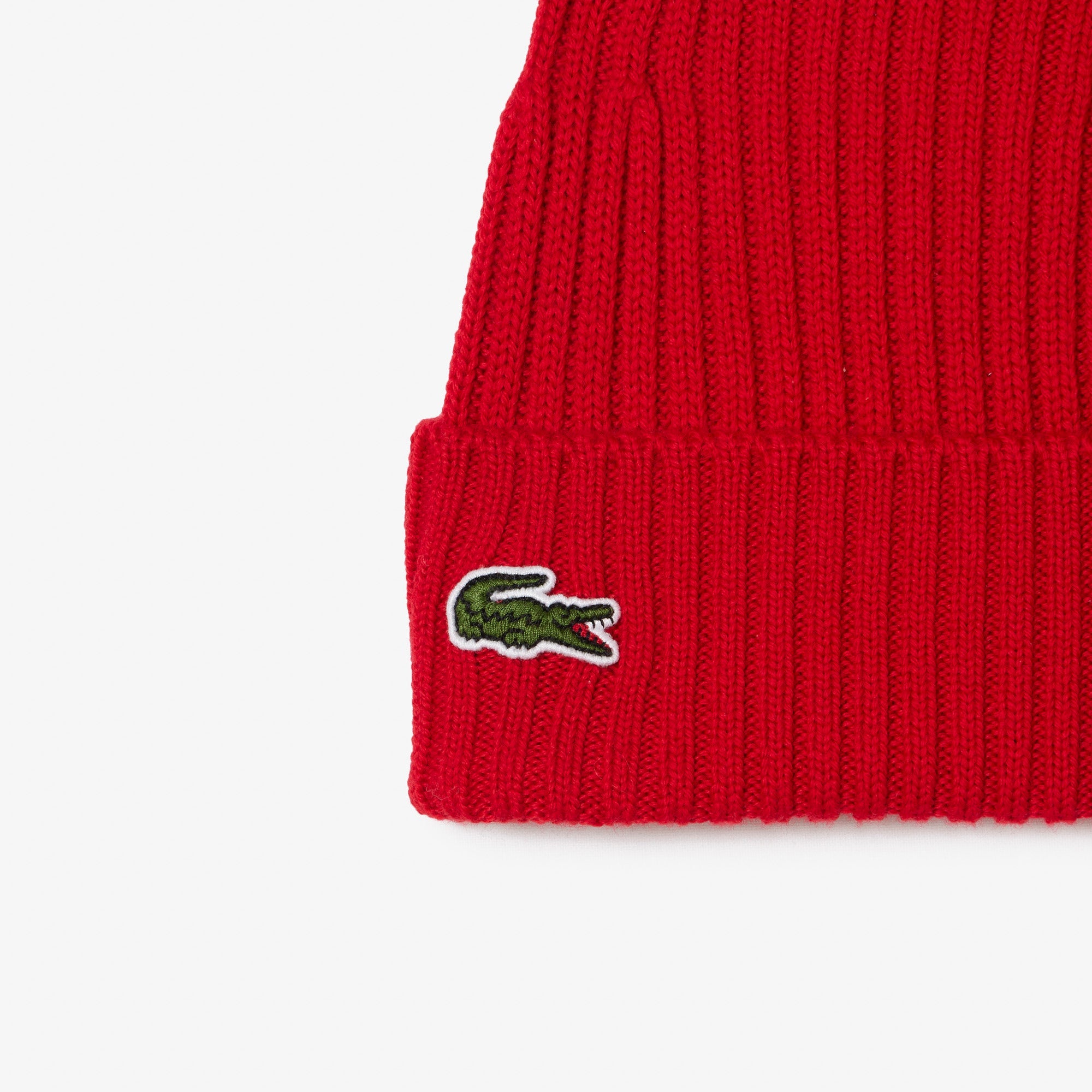 Lacoste Hat - Unisex Ribbed Wool Beanie - Red 240 - RB0001