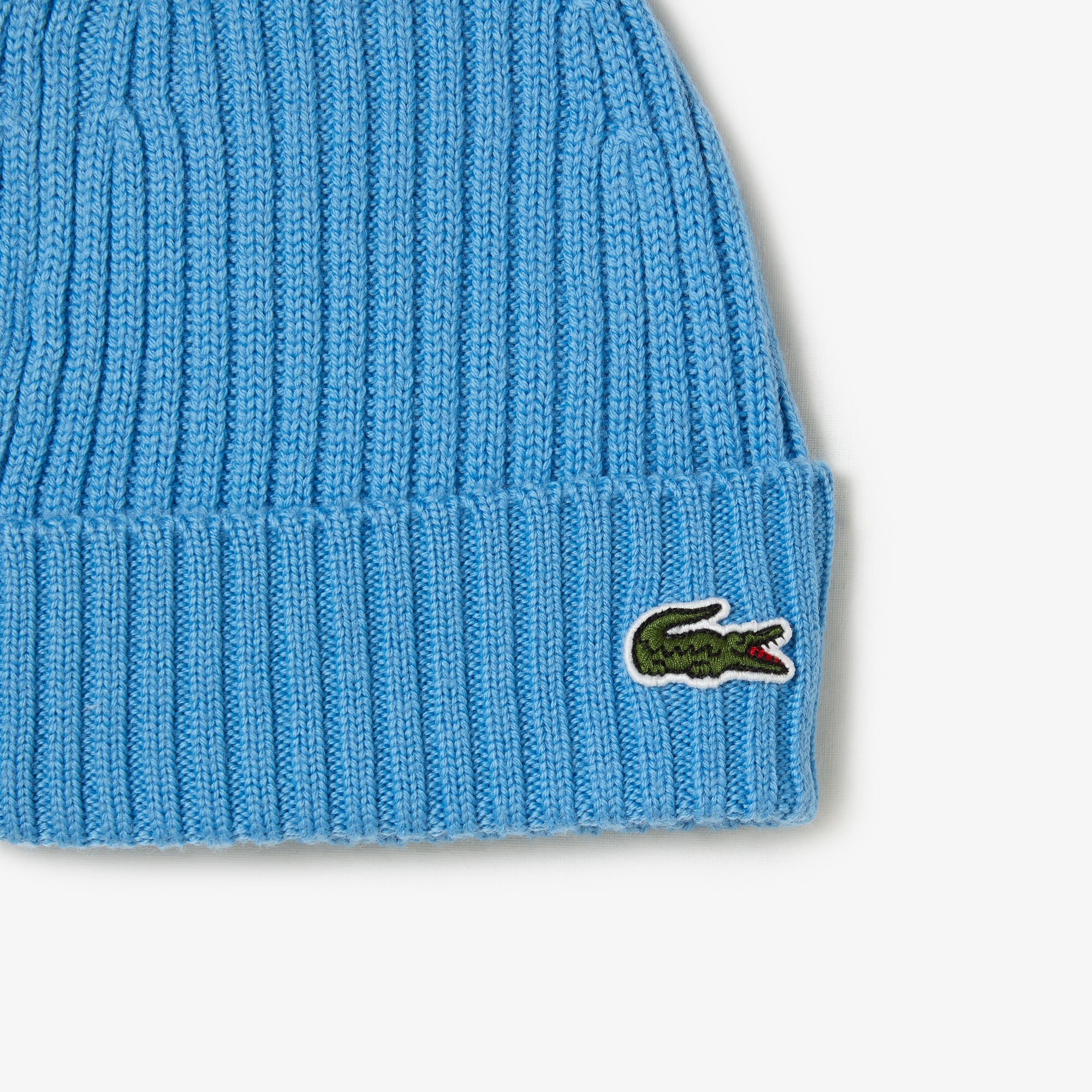 Lacoste Hat - Unisex Ribbed Wool Beanie - Blue 4XA - RB0001