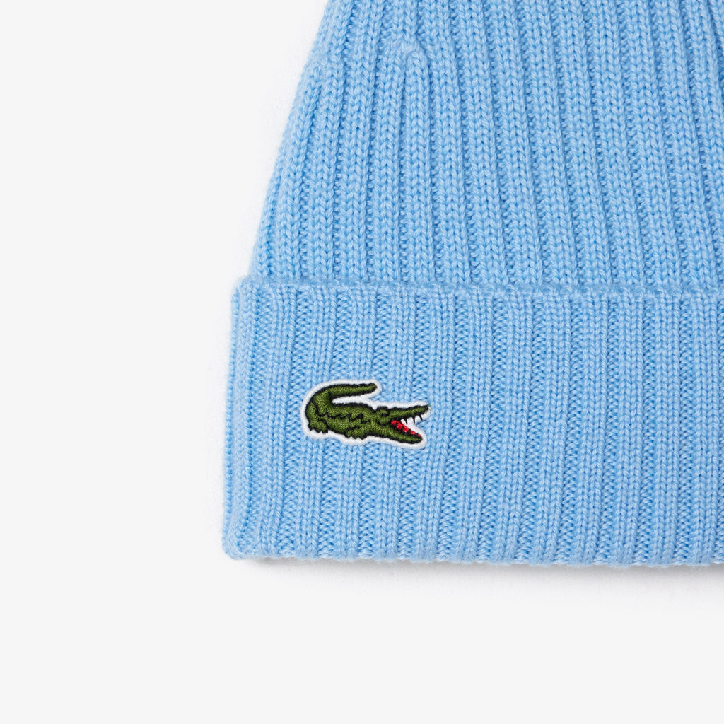 Lacoste Hat - Unisex Ribbed Wool Beanie - Pastel Blue HBP - RB0001