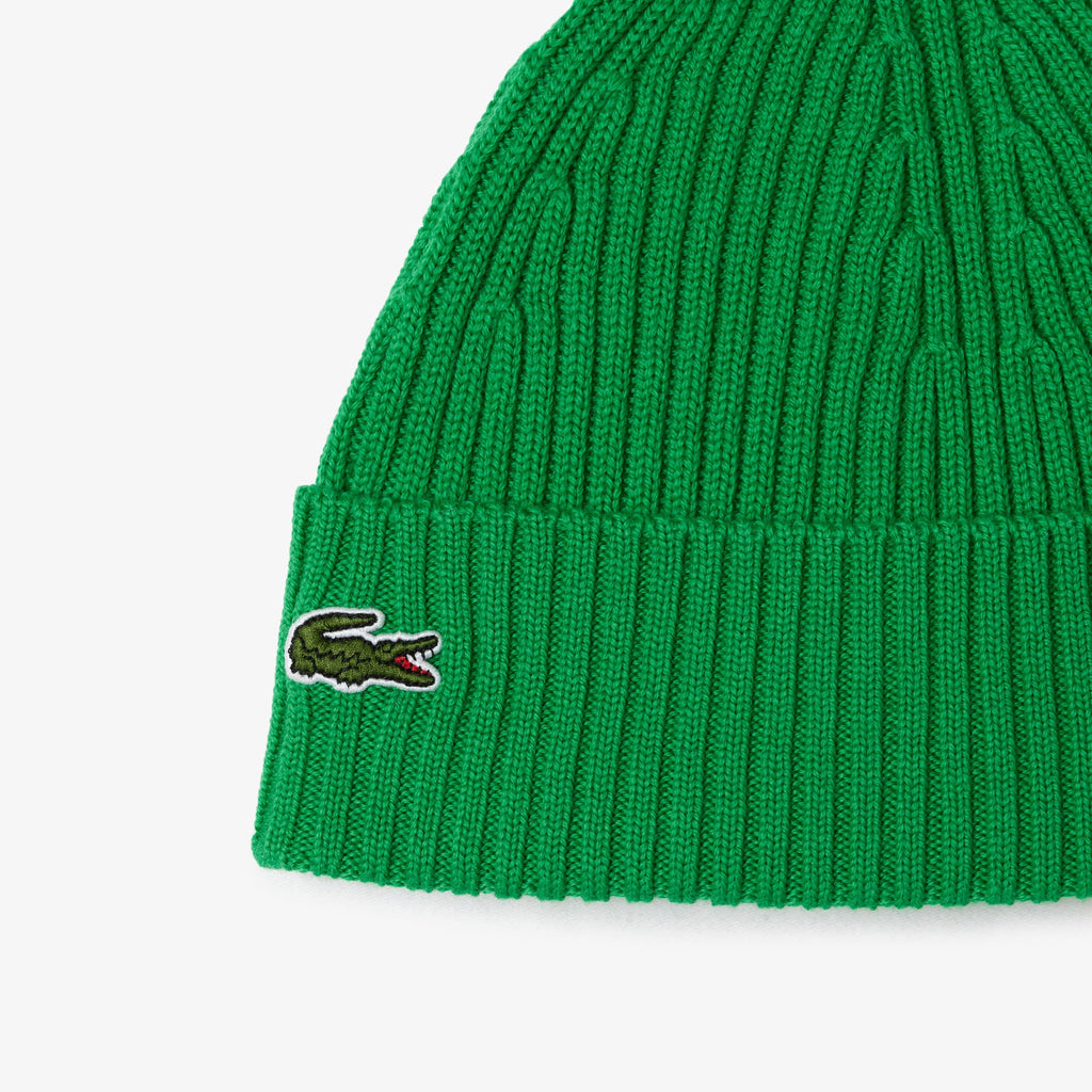 Lacoste Hat - Unisex Ribbed Wool Beanie - Green - RB0001
