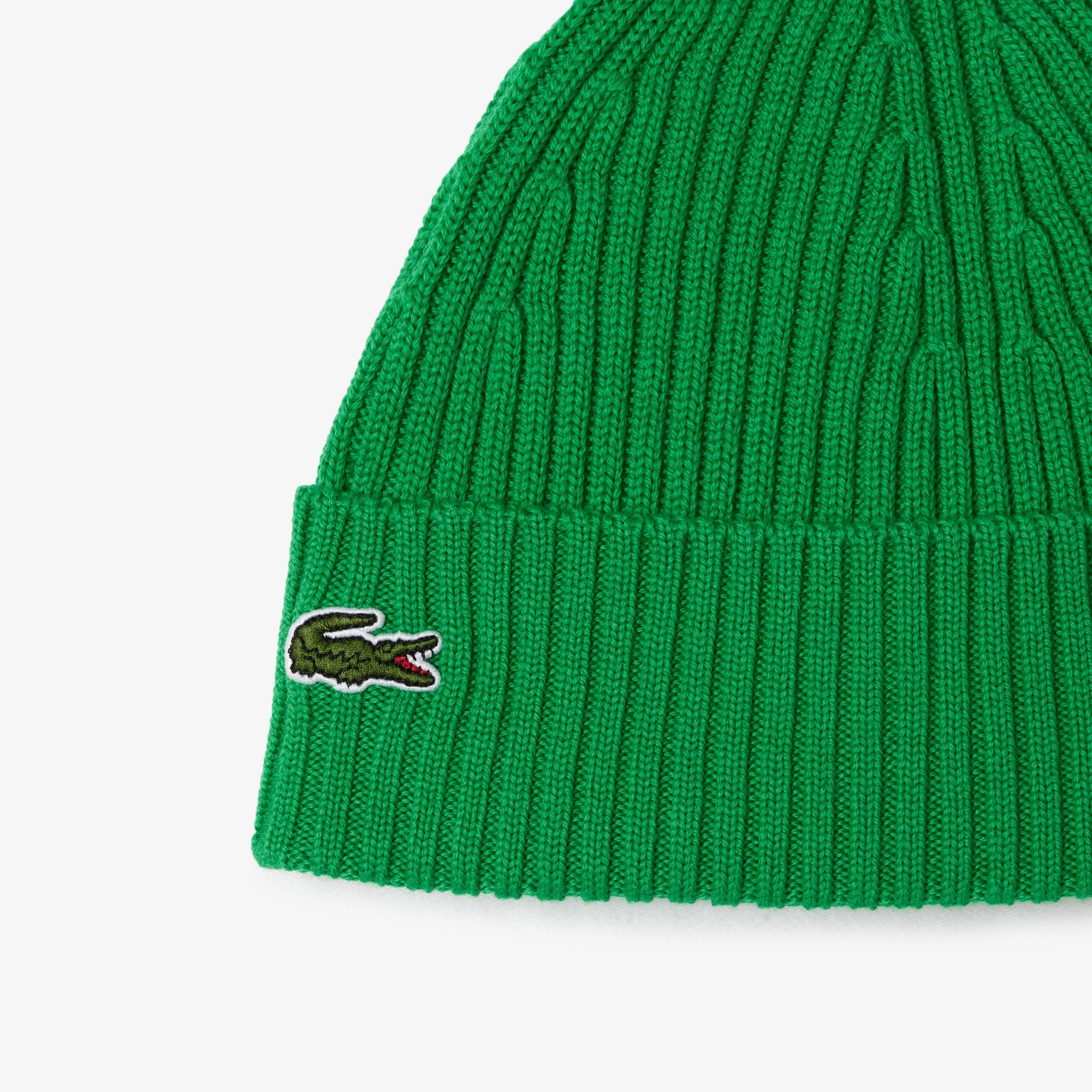 Lacoste Hat - Unisex Ribbed Wool Beanie - Green - RB0001