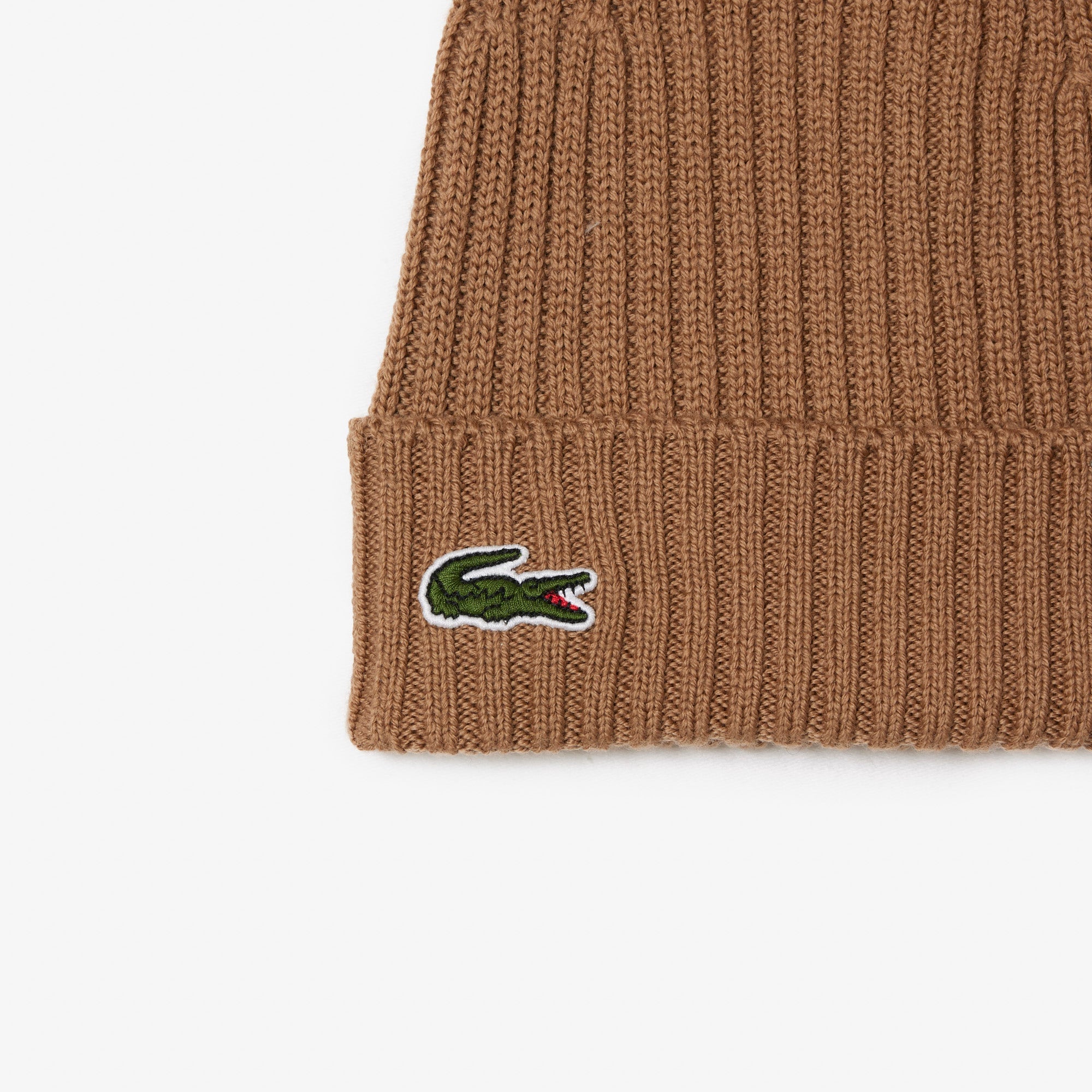 Lacoste Hat - Unisex Ribbed Wool Beanie - Brown - RB0001