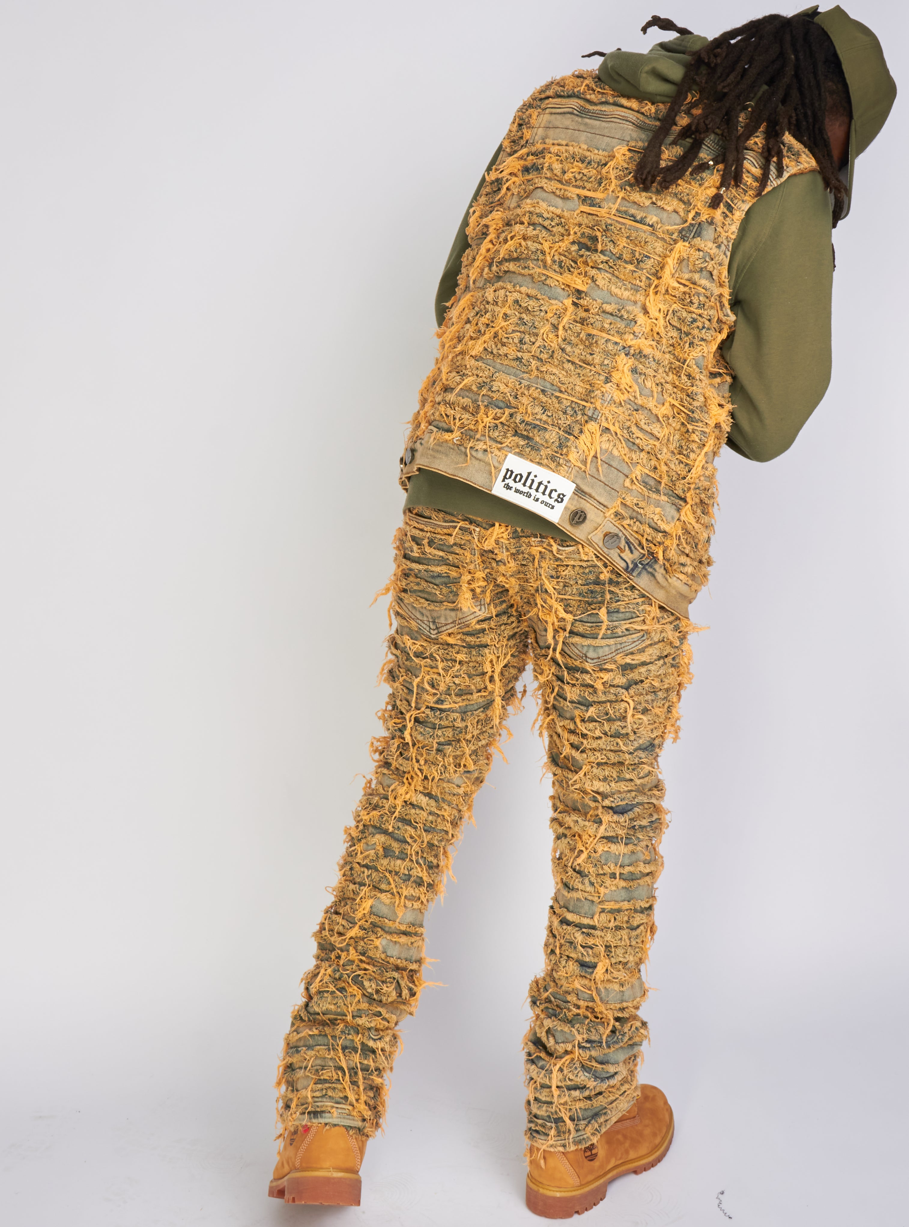 Politics Jean Vest - Thrashed Distressed Denim Vest - Dark Vintage - Debris 493