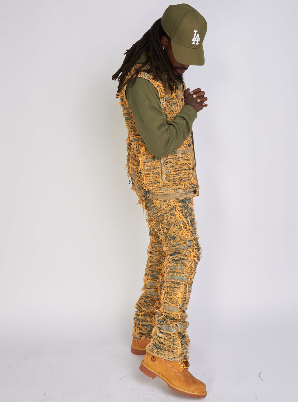 Politics Jean Vest - Thrashed Distressed Denim Vest - Dark Vintage - Debris 493