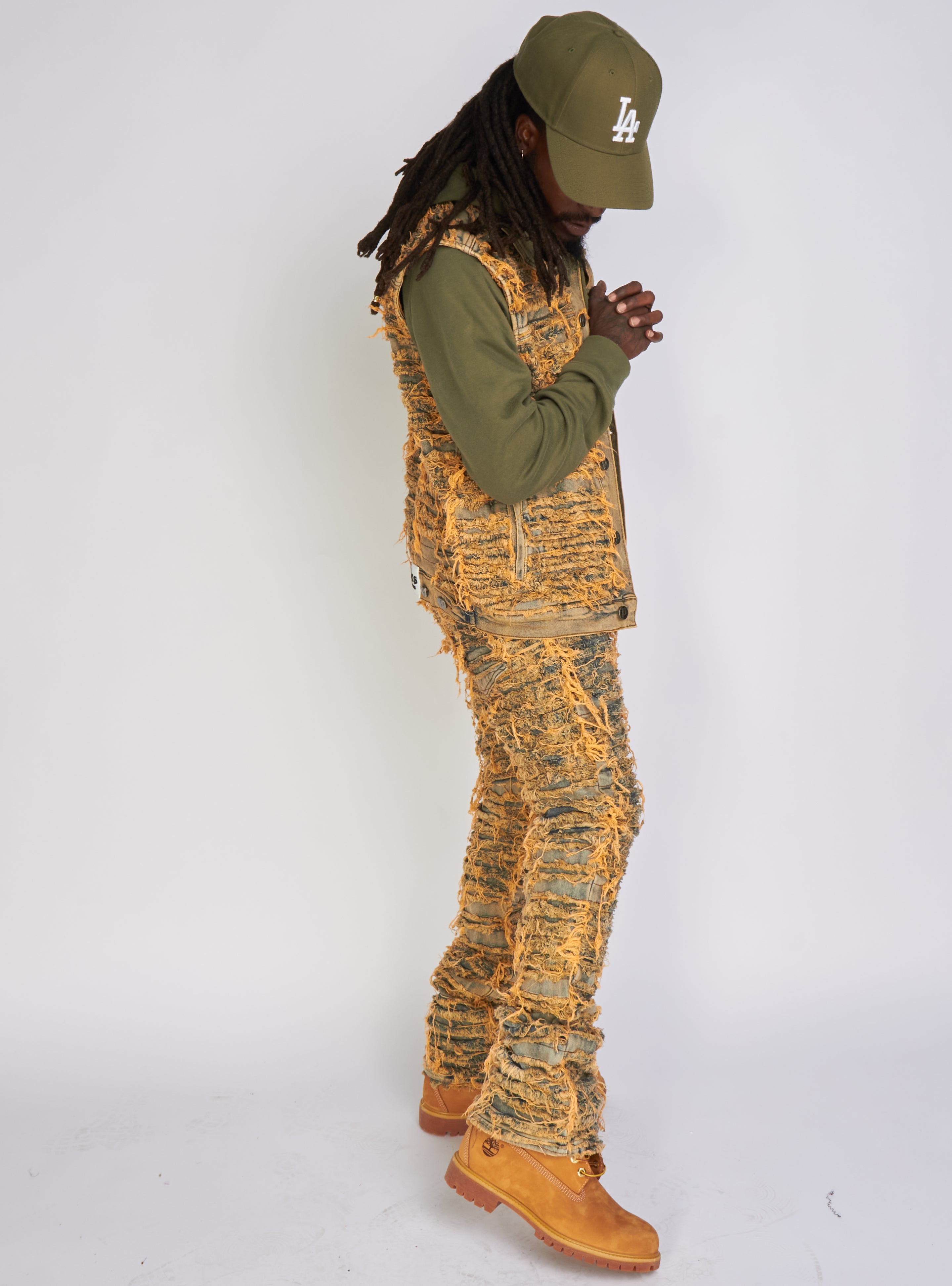 Politics Jean Vest - Thrashed Distressed Denim Vest - Dark Vintage - Debris 493