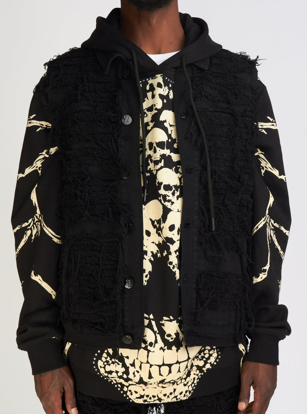 Politics Jean Vest - Thrashed Distressed Denim Vest - Black - Debris 492