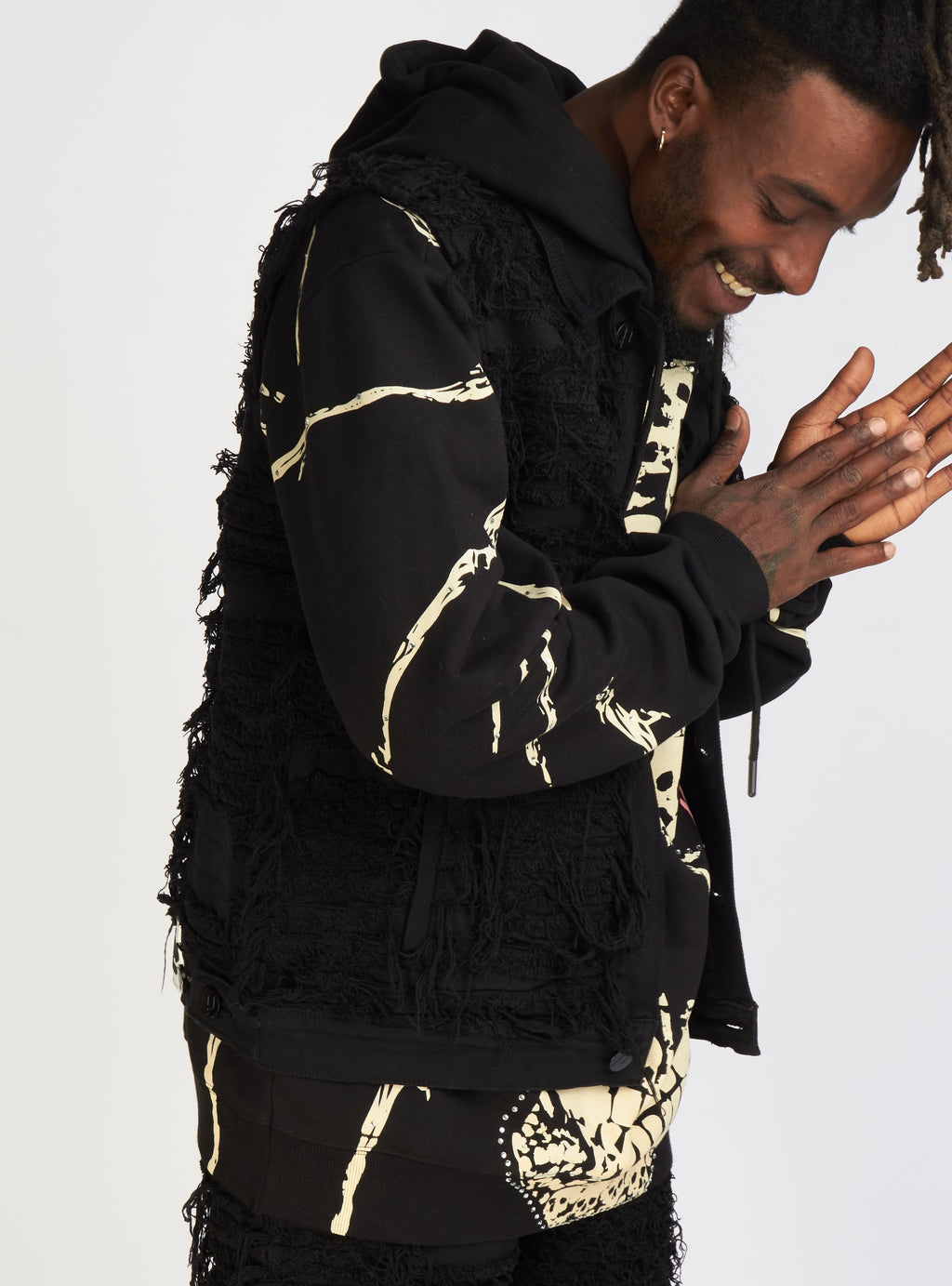 Politics Jean Vest - Thrashed Distressed Denim Vest - Black - Debris 492