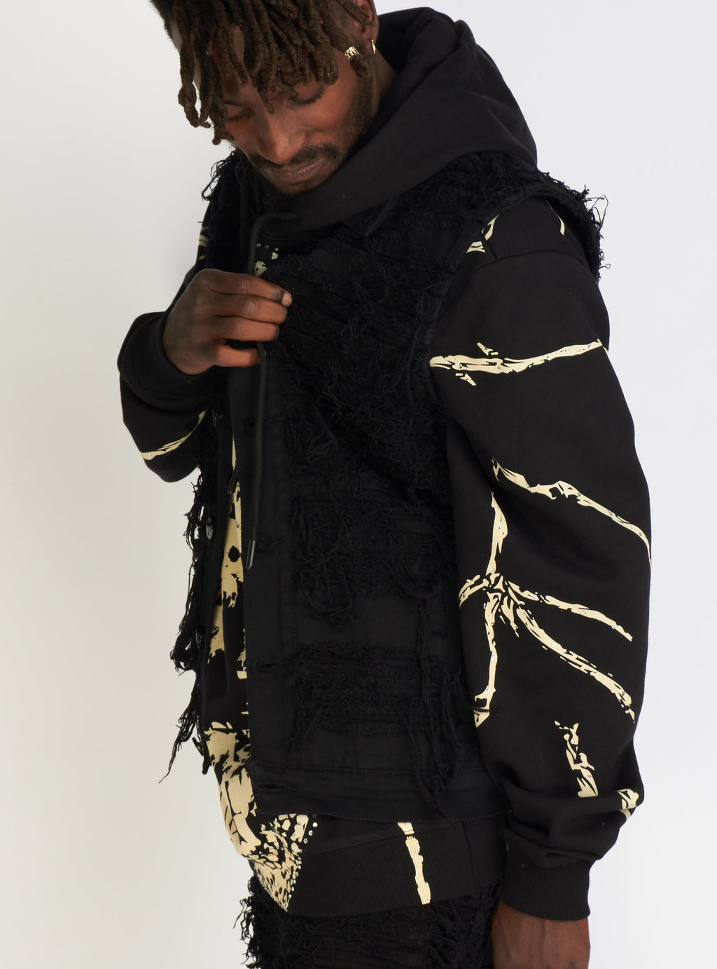 Politics Jean Vest - Thrashed Distressed Denim Vest - Black - Debris 492