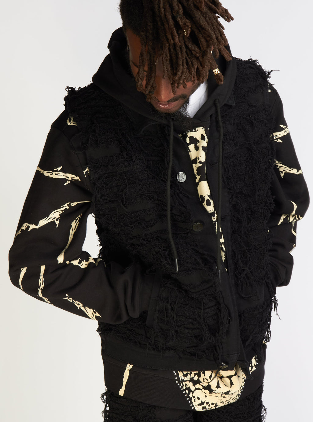 Politics Jean Vest - Thrashed Distressed Denim Vest - Black - Debris 492