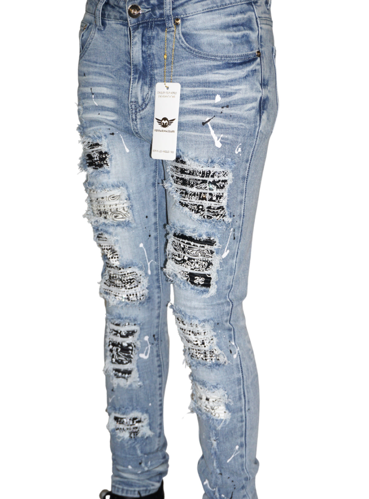 Ferrari Massari Jeans - Bandana Drip Black - Light Blue