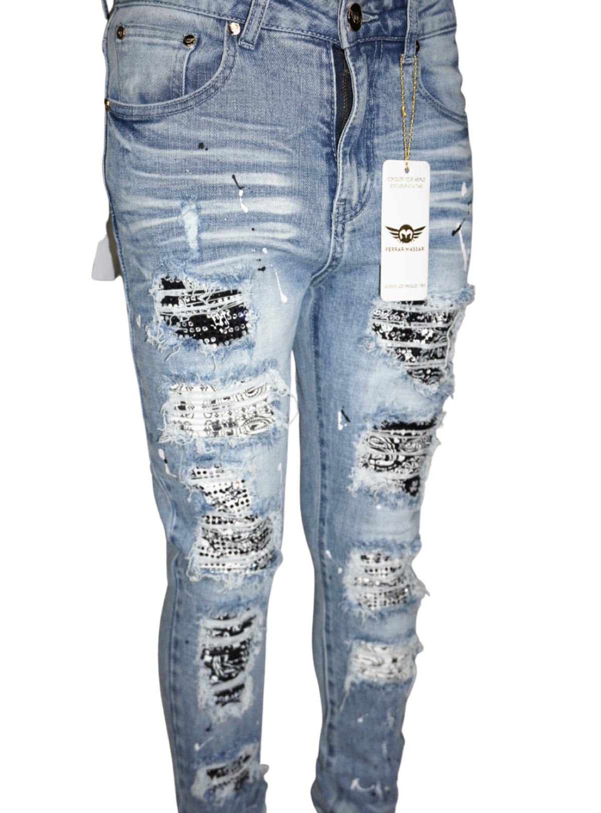 Ferrari Massari Jeans - Bandana Drip Black - Light Blue