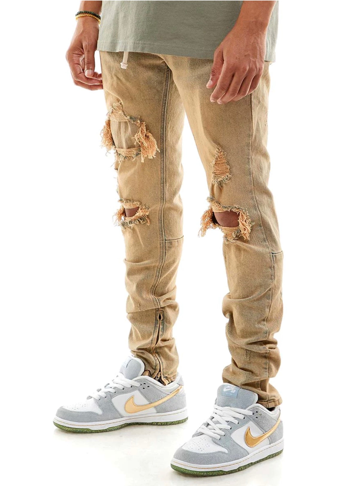 KDNK Jeans - Under-Patched Ankle Zip - Tinted Medium Blue - KND4275