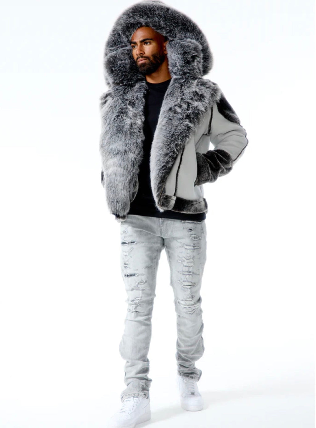 Jordan Craig Jacket - Shearling Moto - Light Grey - 91590