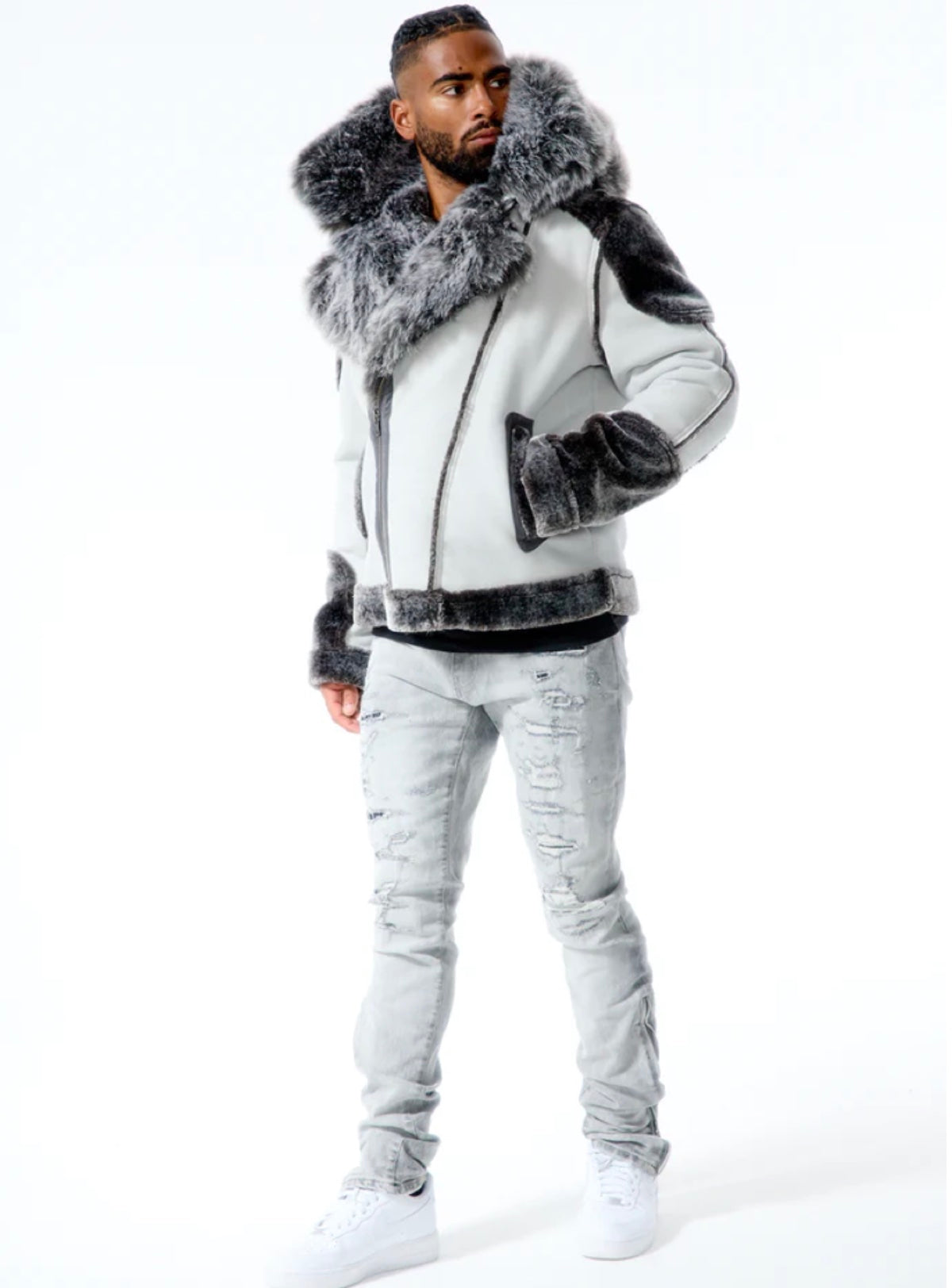 Jordan Craig Jacket - Shearling Moto - Light Grey - 91590
